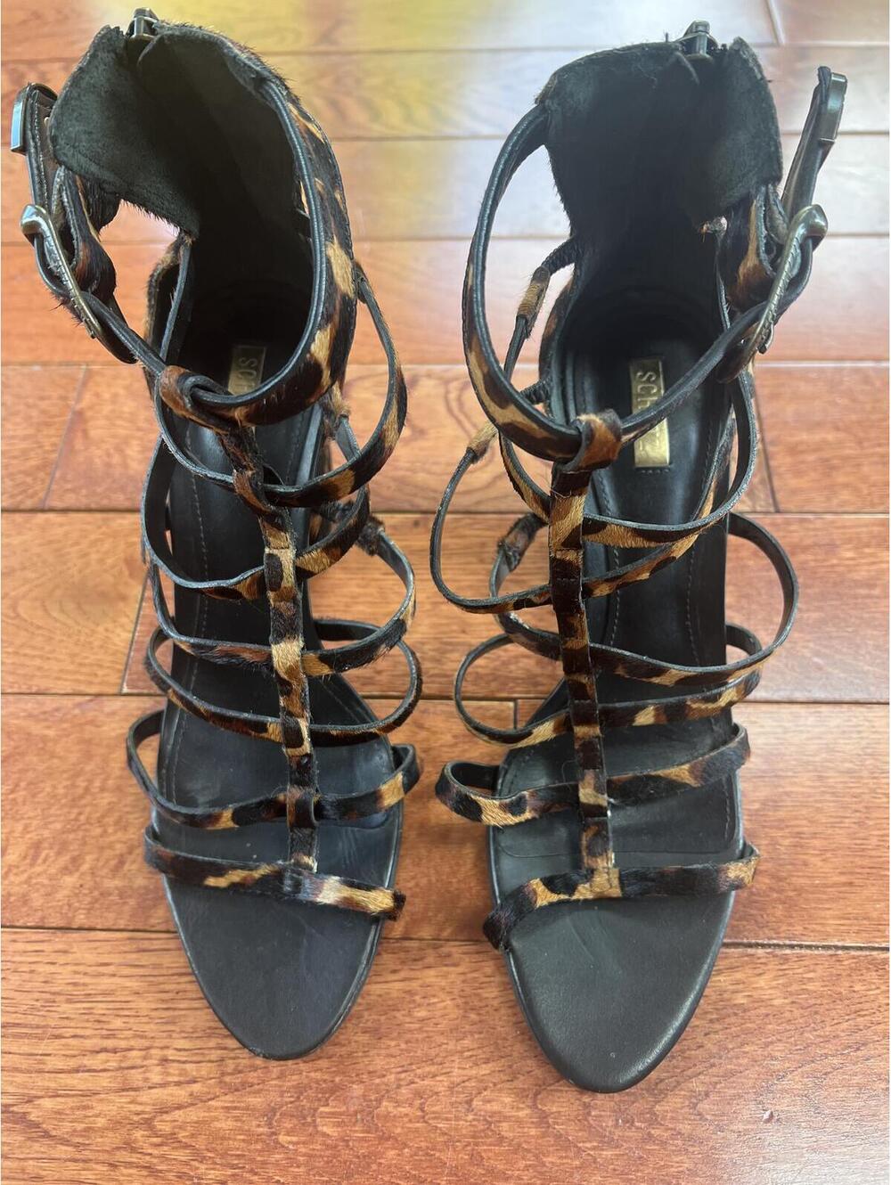 chutz Leopard Calf Hair Gladiator Sandals Block Heel Size 8 EU 37 Brazil